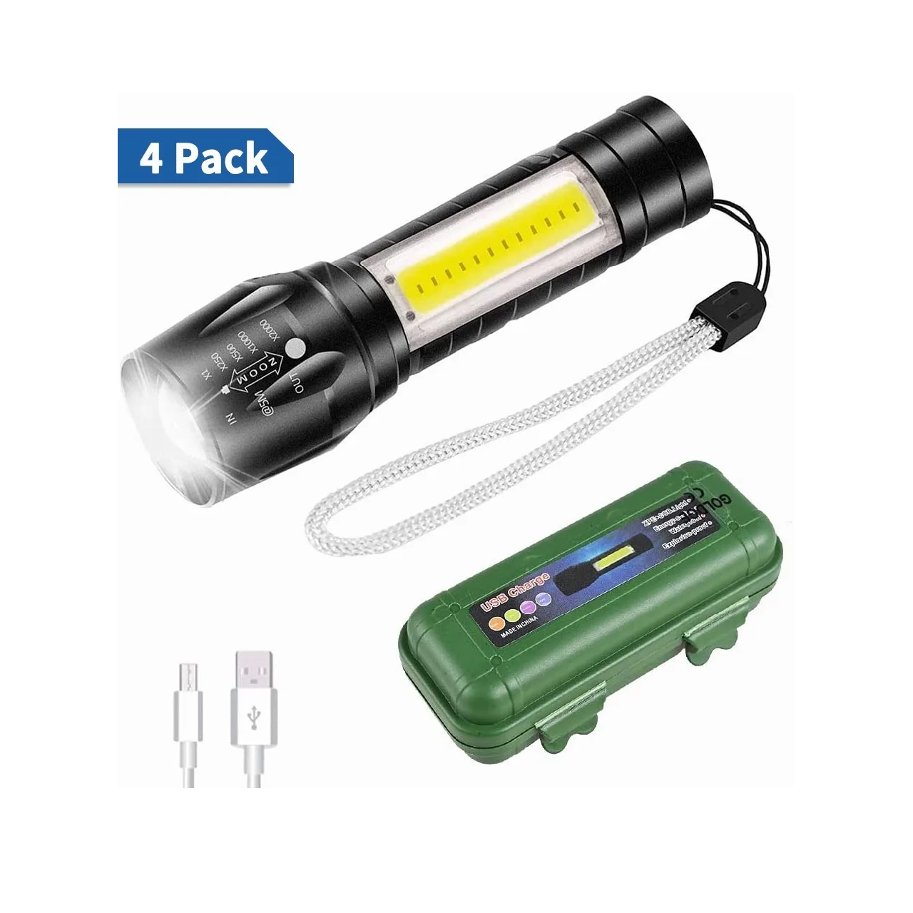 Juego de 4 Lamparas Tactica Recargable Led 