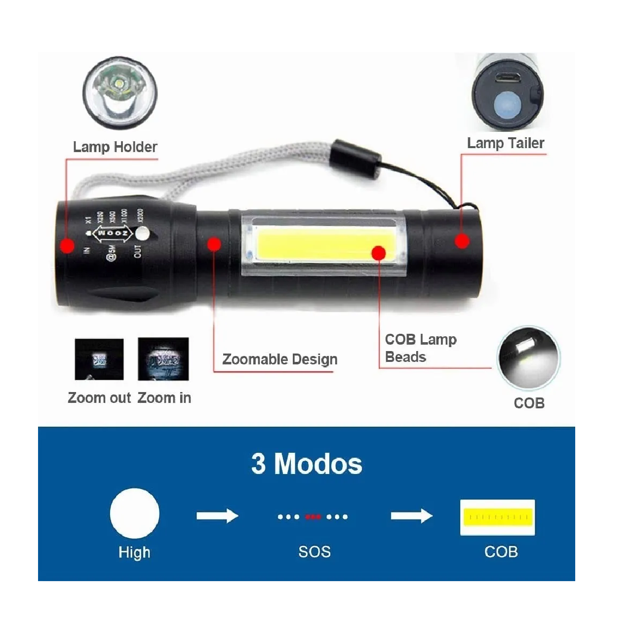 Juego de 4 Lamparas Tactica Recargable Led 