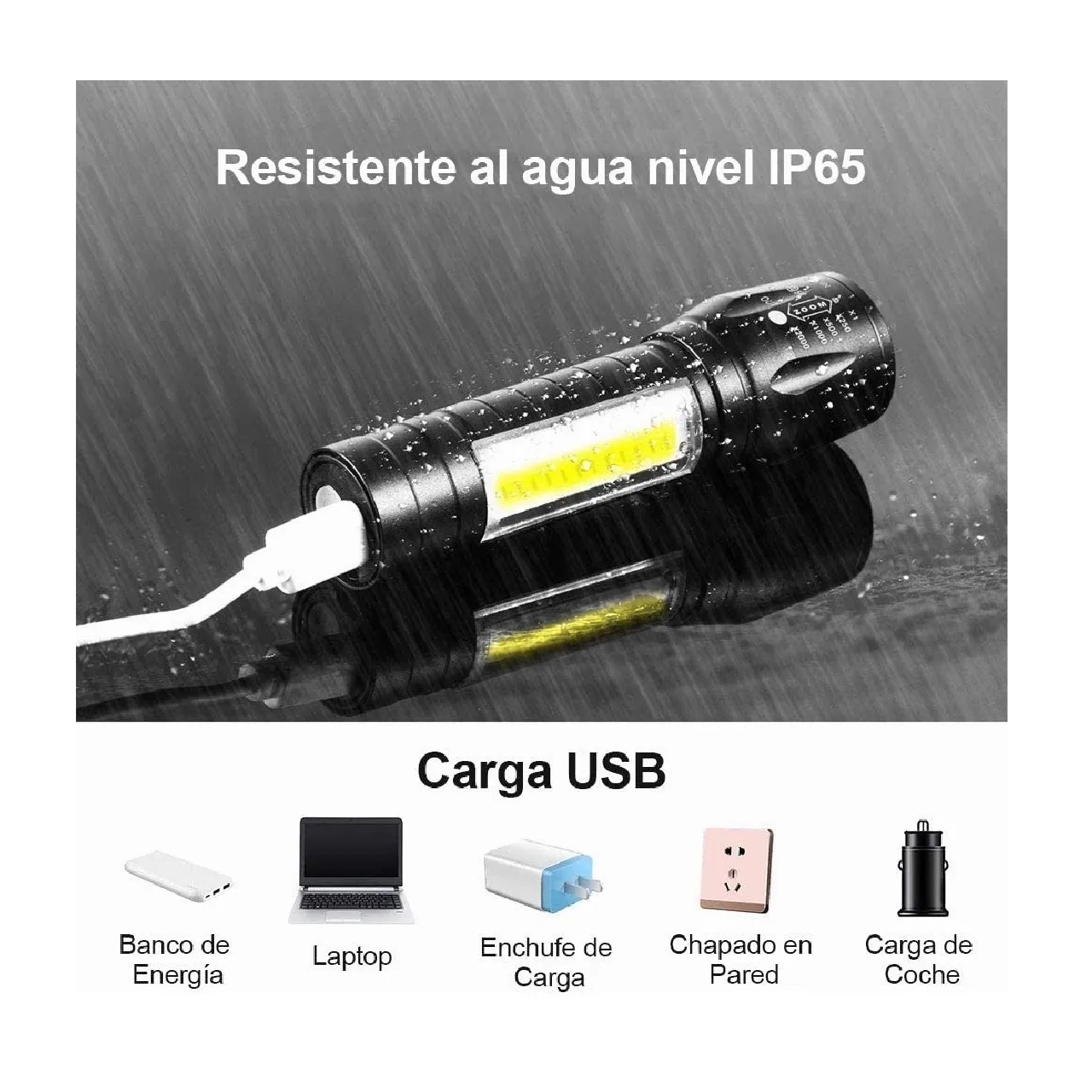 Juego de 4 Lamparas Tactica Recargable Led 