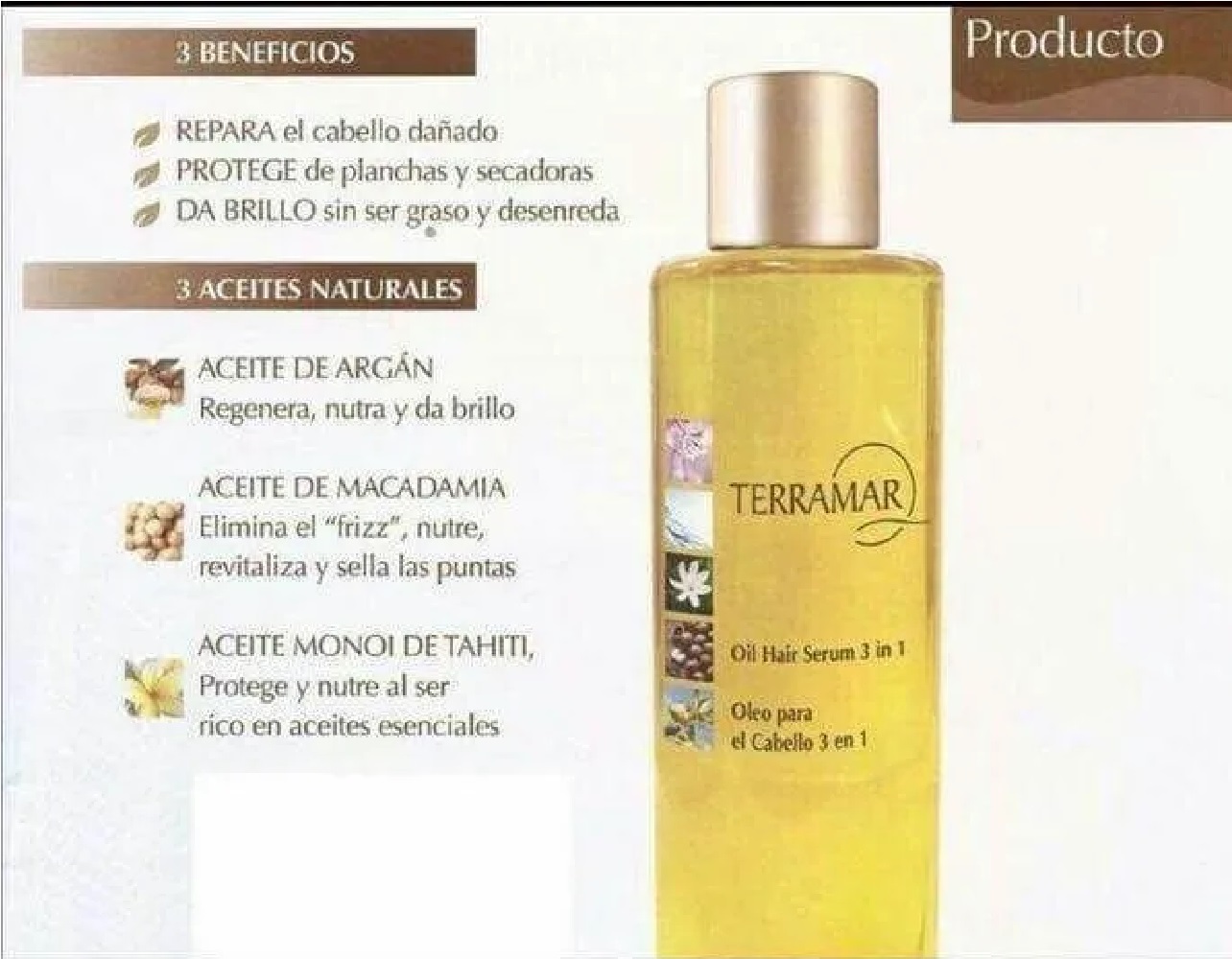 Aceite Tratamiento Para el Cabello 3 en 1 Terramar 120ml