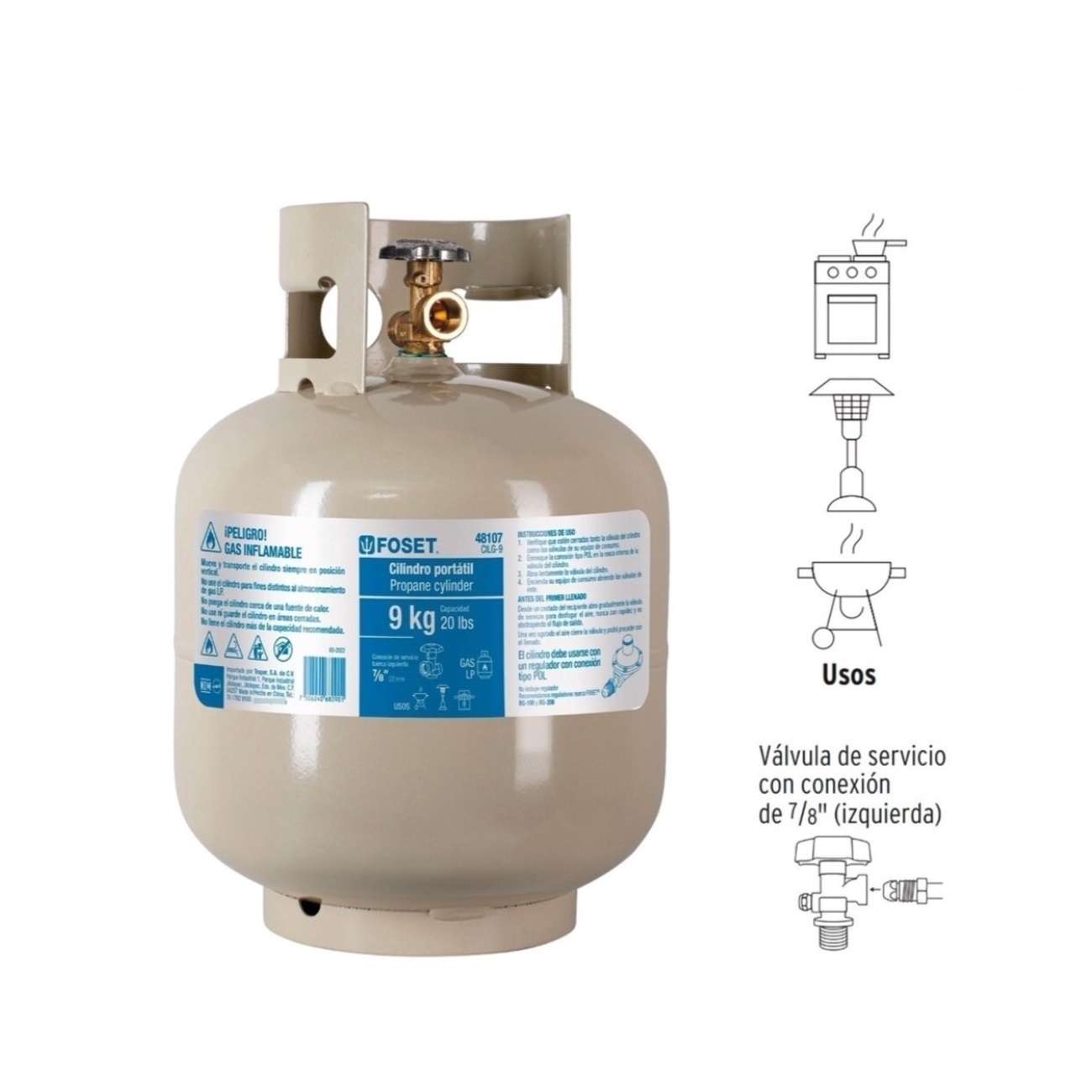 Tanque de gas Lp portátil cilindro pequeño de 9 kg ideal para estufas - parrillas Foset  