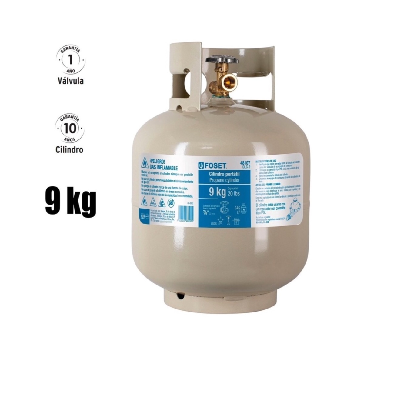 Tanque de gas Lp portátil cilindro pequeño de 9 kg ideal para estufas - parrillas Foset  