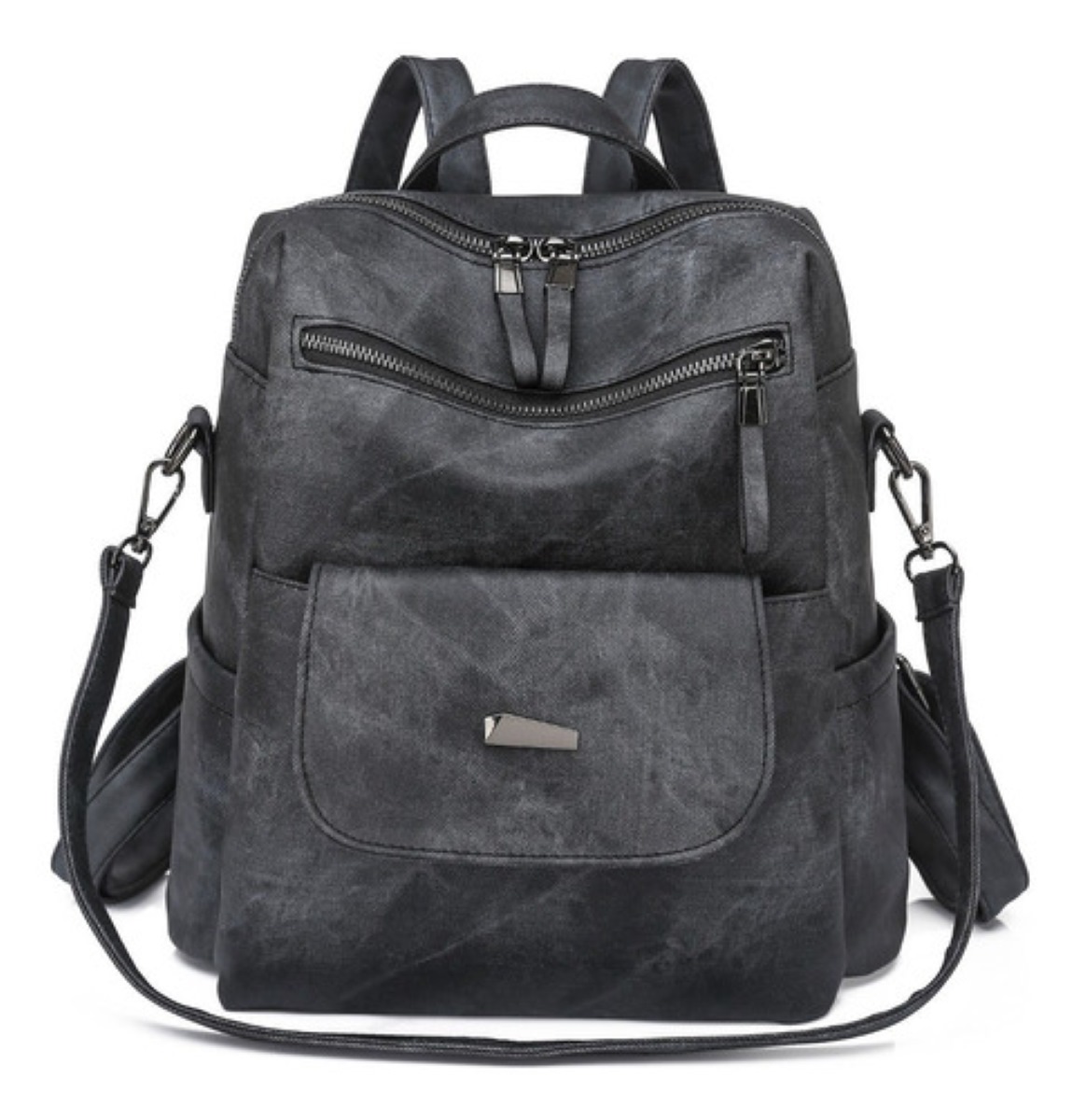 Mochila Antirrobo De Cuero Sintético Impermeable Para Mujer Negro 