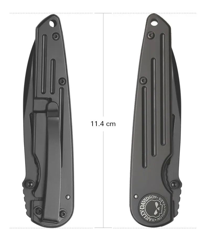 Navaja Negro Mate Filo Liso Clip Cinturón Harley Davidson