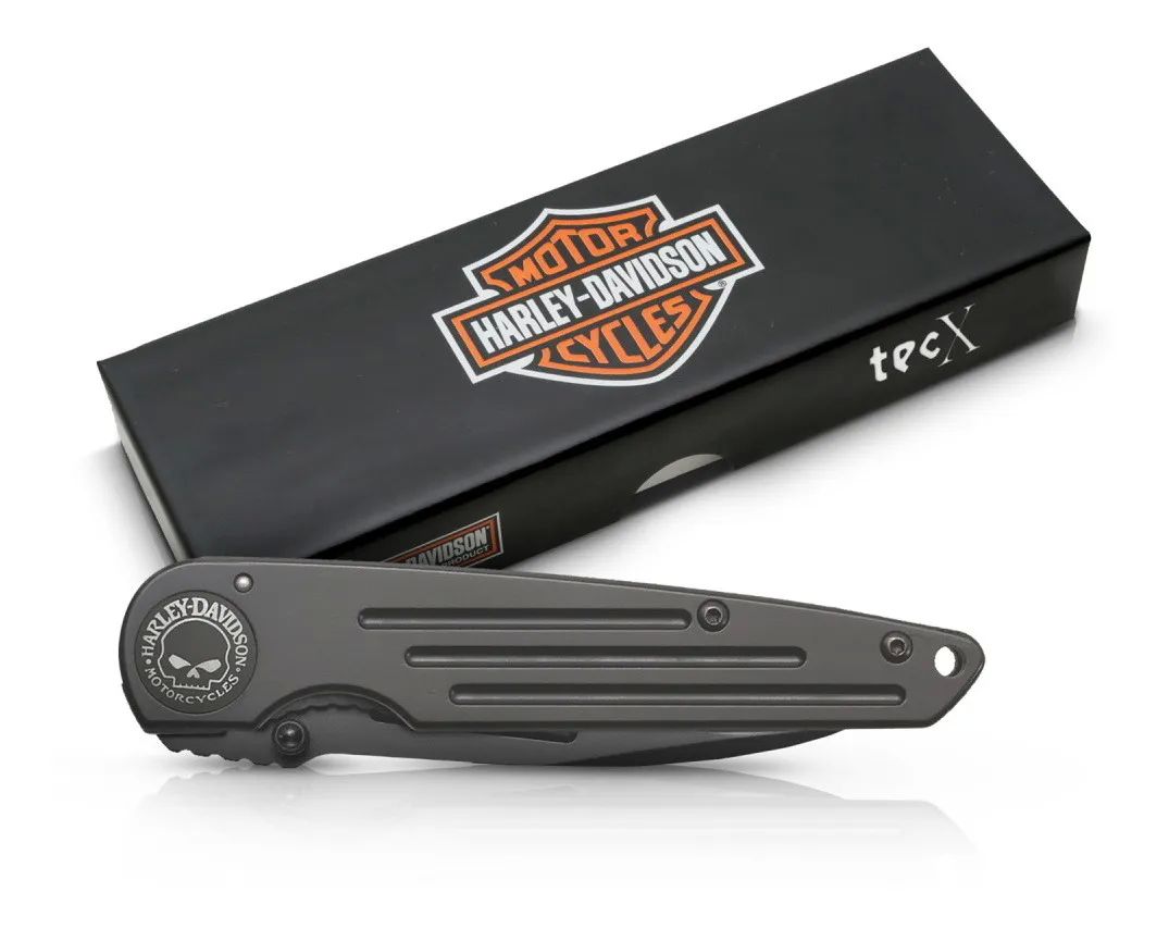 Navaja Negro Mate Filo Liso Clip Cinturón Harley Davidson