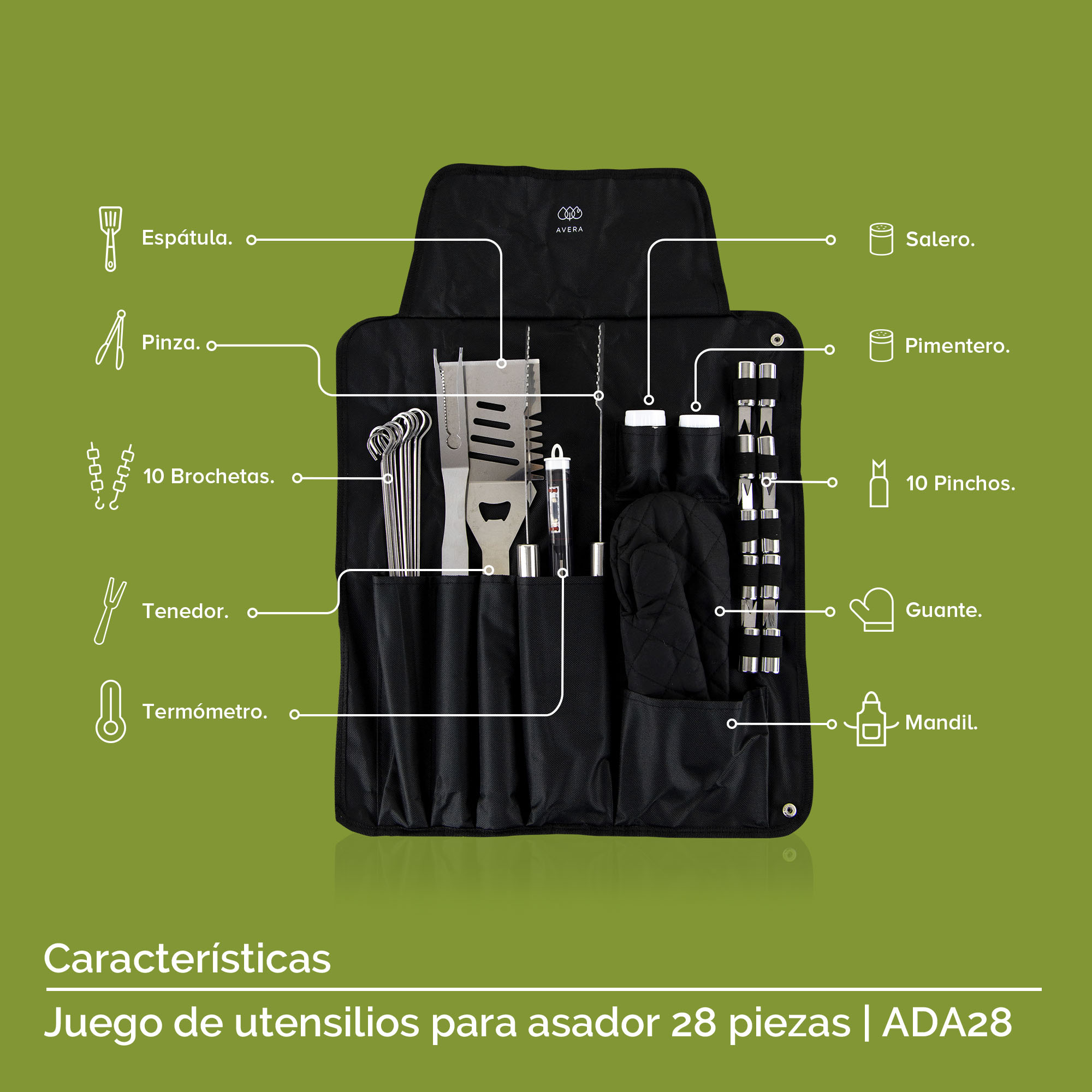 Mandil Con Kit De Utensilios Para Asador  Avera ADA28