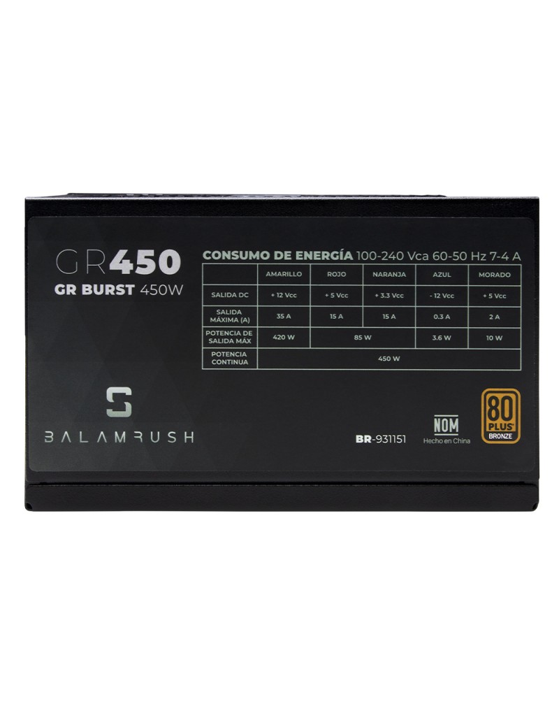 Fuente de Poder 450W Balam Rush 80 Plus Bronze, ATX.