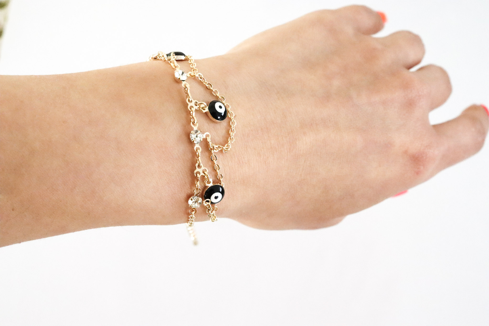 Pulsera ojo turco negro chapa de oro de 18k con zirconias