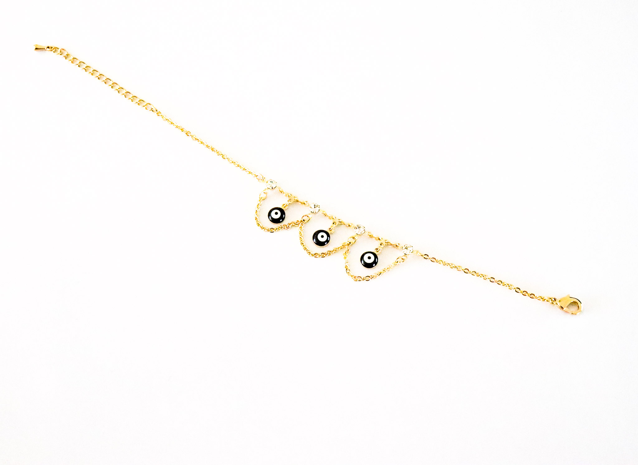 Pulsera ojo turco negro chapa de oro de 18k con zirconias