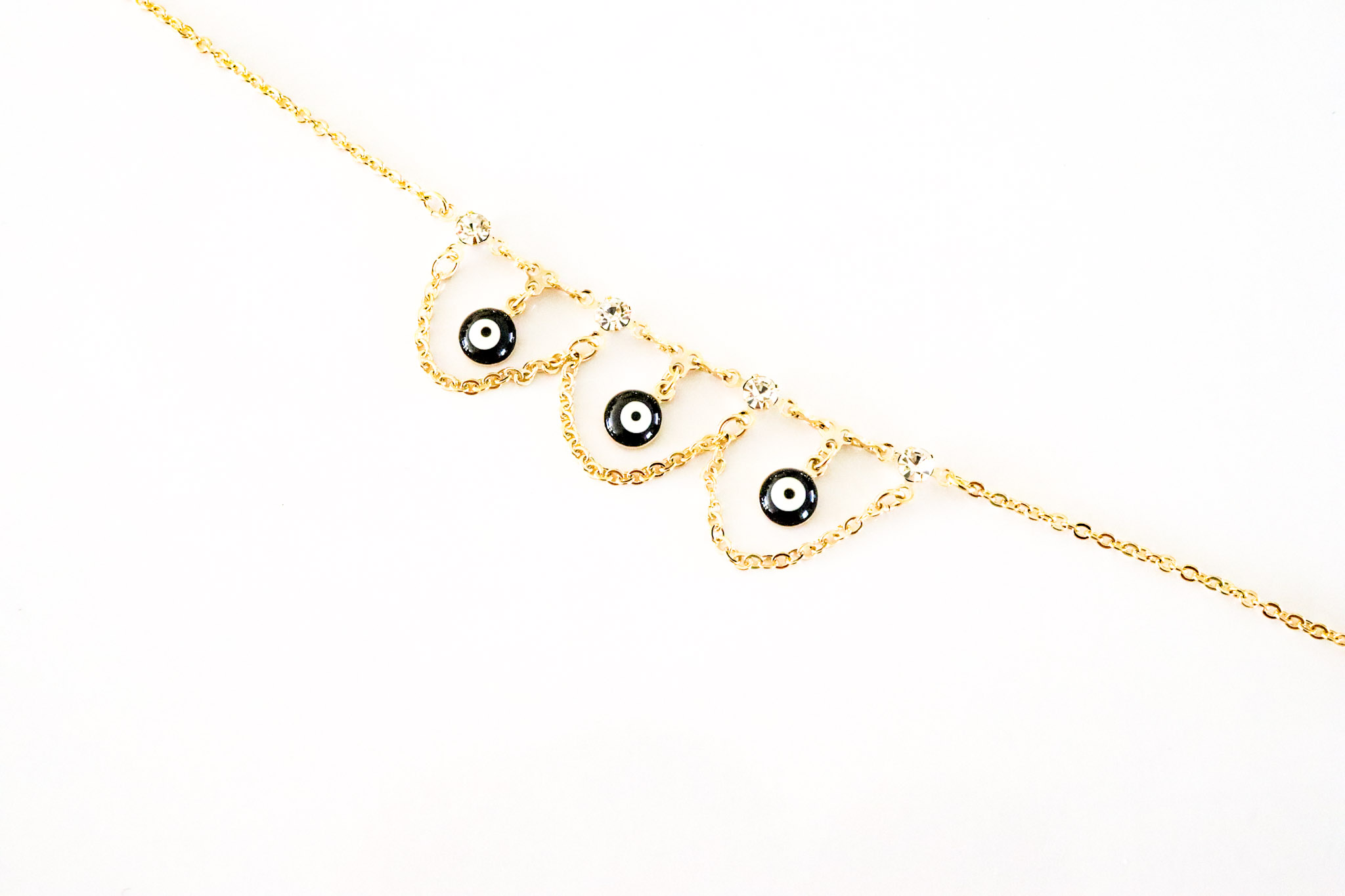 Pulsera ojo turco negro chapa de oro de 18k con zirconias