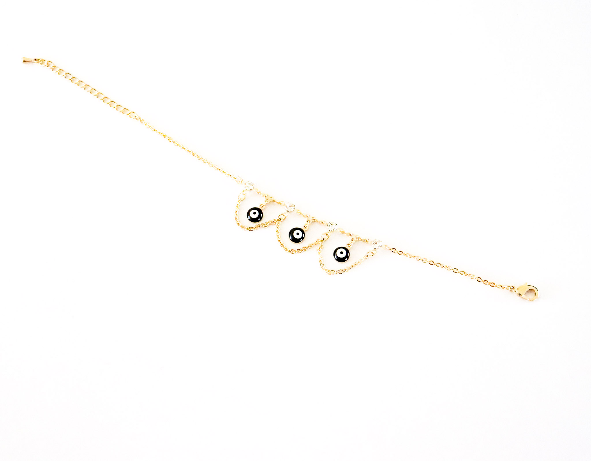 Pulsera ojo turco negro chapa de oro de 18k con zirconias