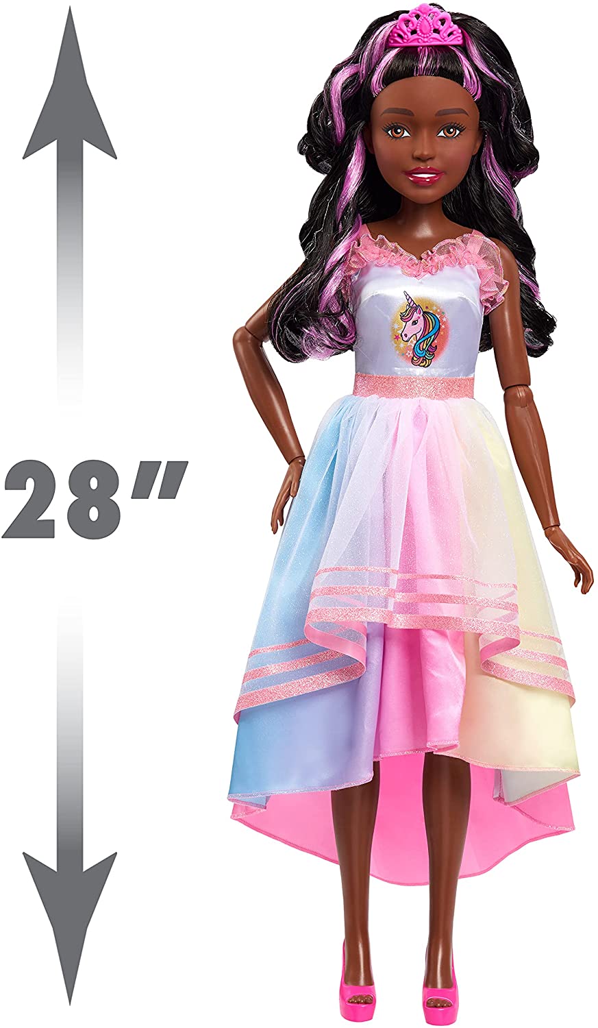 Barbie Gigante Fiesta Unicornio 72cm De Altura Pelo Castaño