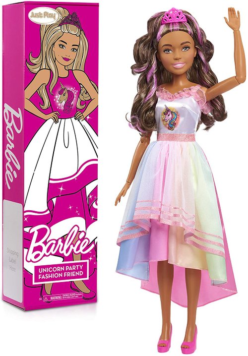 Barbie Gigante Fiesta Unicornio 72cm De Altura Pelo Castaño