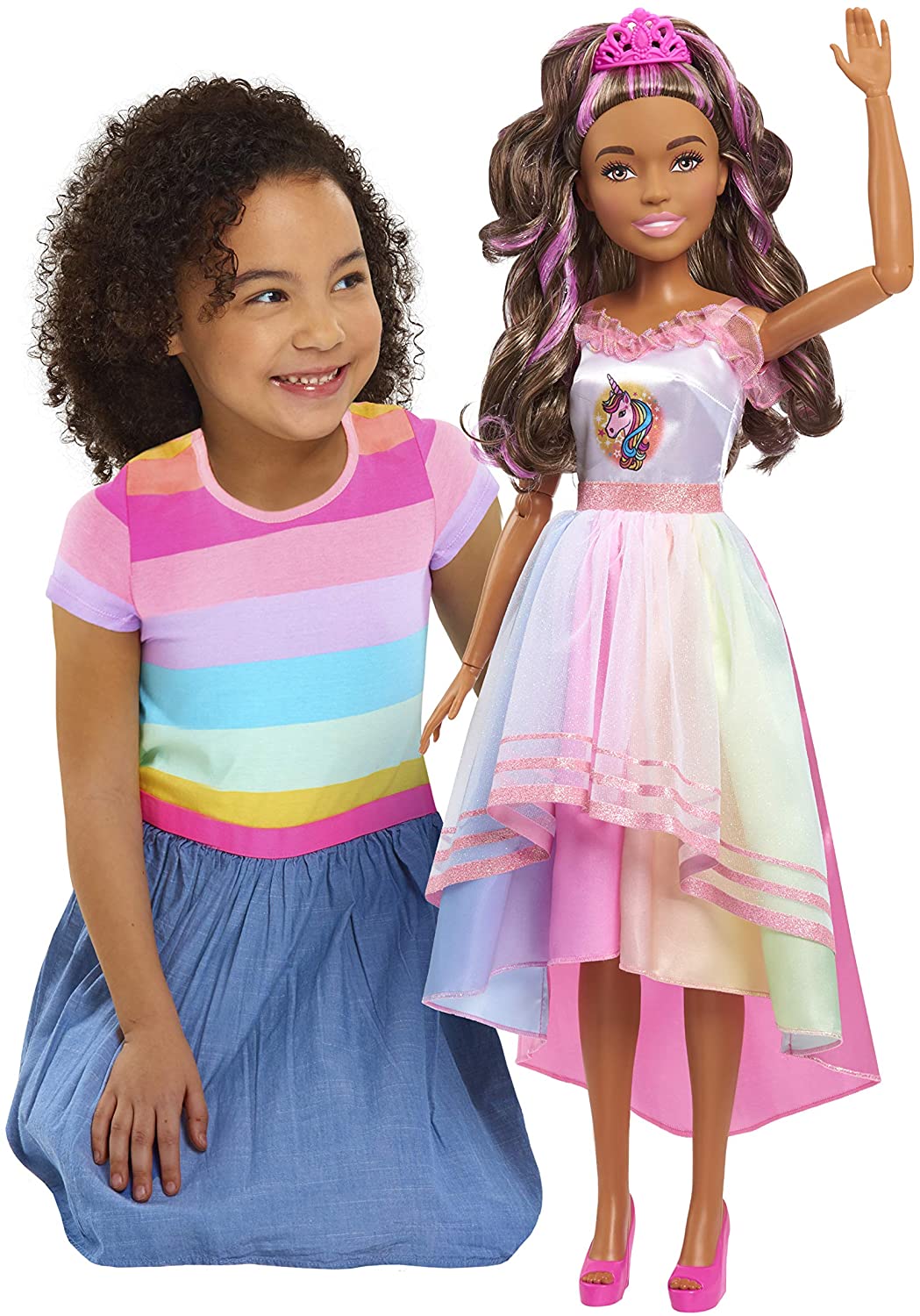 Barbie Gigante Fiesta Unicornio 72cm De Altura Pelo Castaño