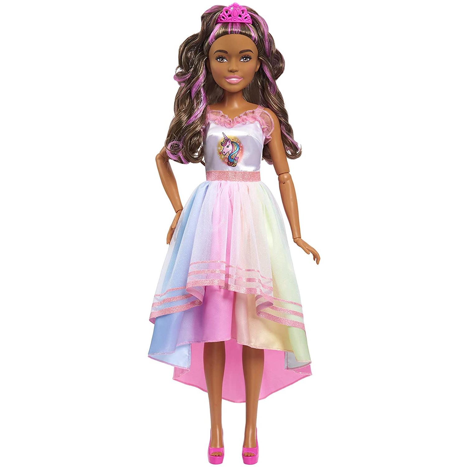 Barbie Gigante Fiesta Unicornio 72cm De Altura Pelo Castaño
