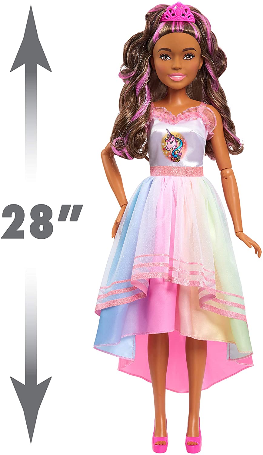 Barbie Gigante Fiesta Unicornio 72cm De Altura Pelo Castaño