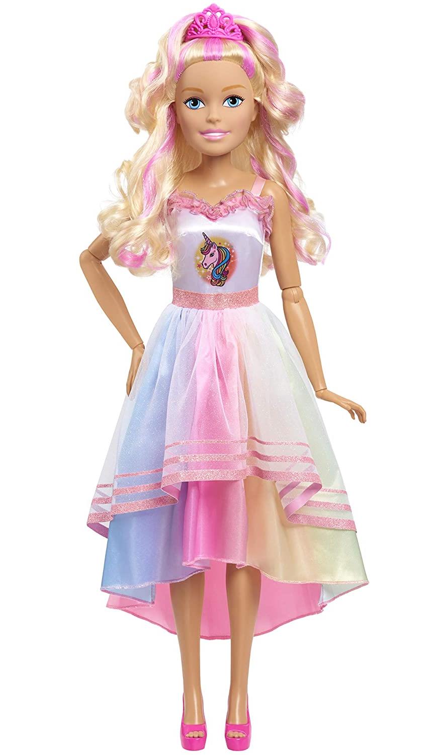Barbie Gigante Fiesta Unicornio 72cm De Altura Pelo Rubio
