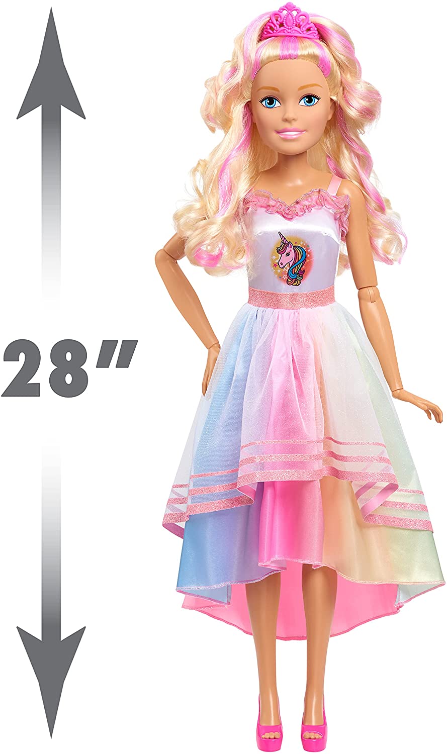 Barbie Gigante Fiesta Unicornio 72cm De Altura Pelo Rubio