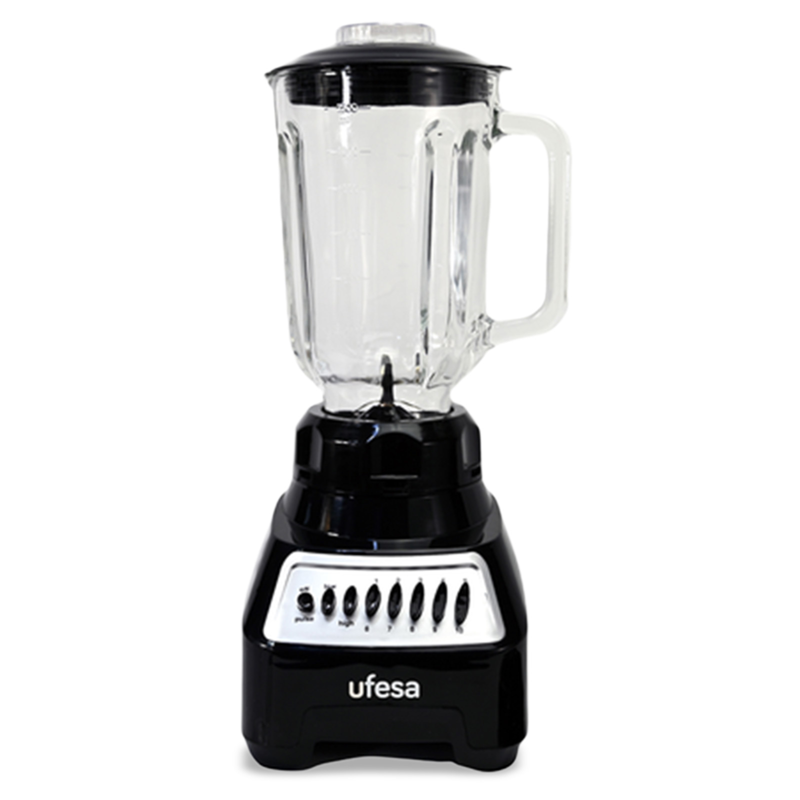 Licuadora Ufesa modelo Málaga color Negro. Jarra de Vidrio. 1.5 Litros. 600 Watts.