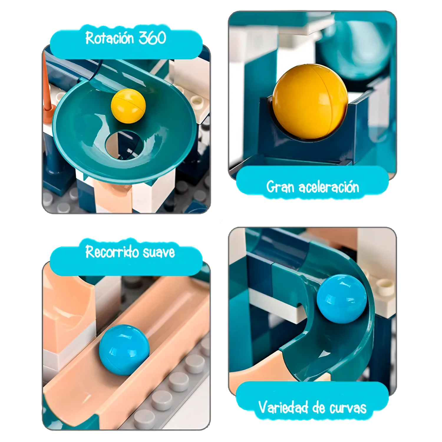 Juego de bloques para armado de pista de canicas creativa