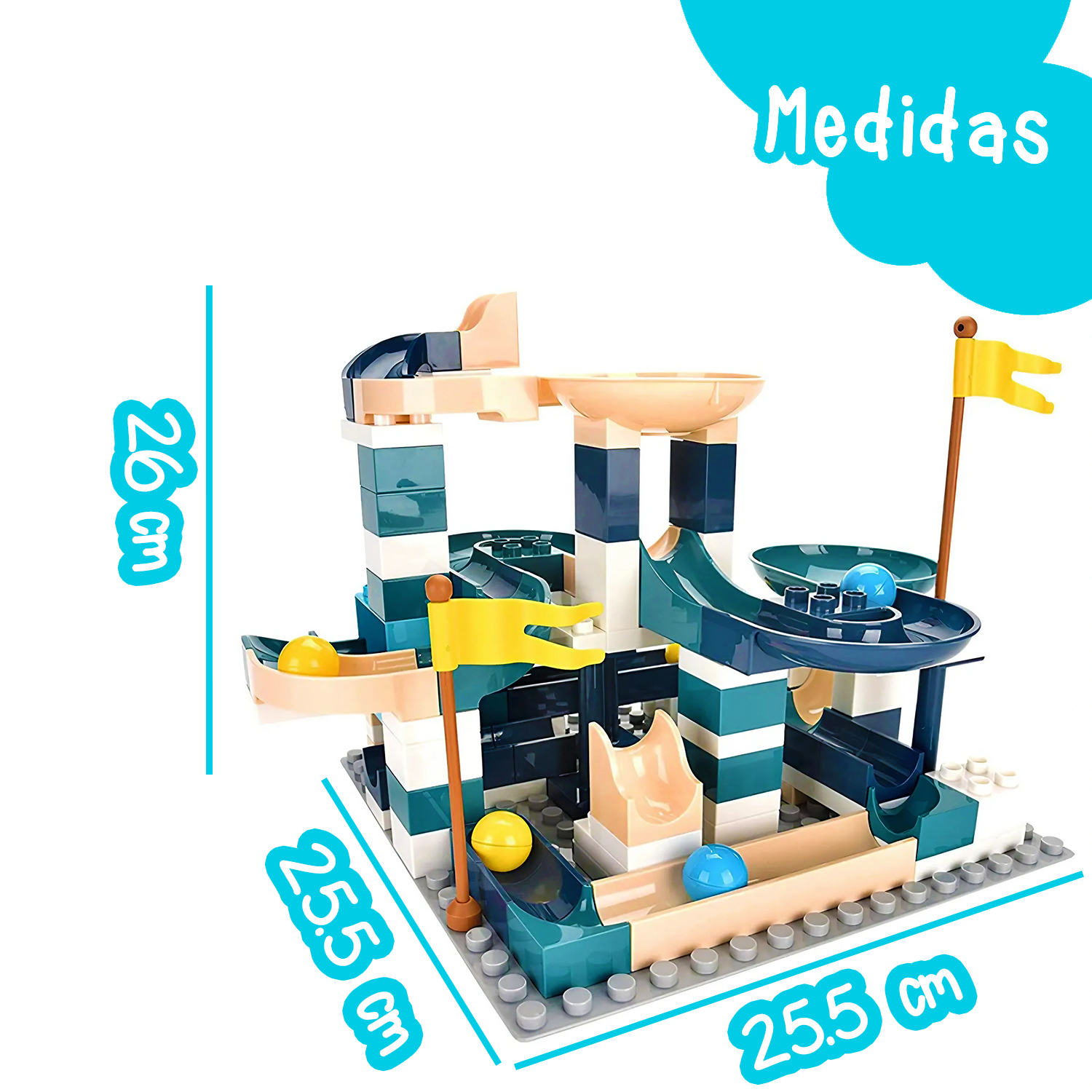 Juego de bloques para armado de pista de canicas creativa