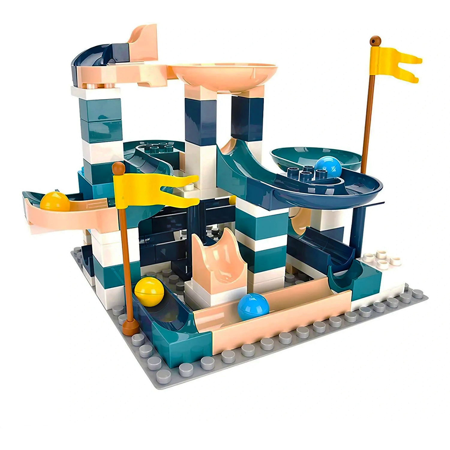 Juego de bloques para armado de pista de canicas creativa