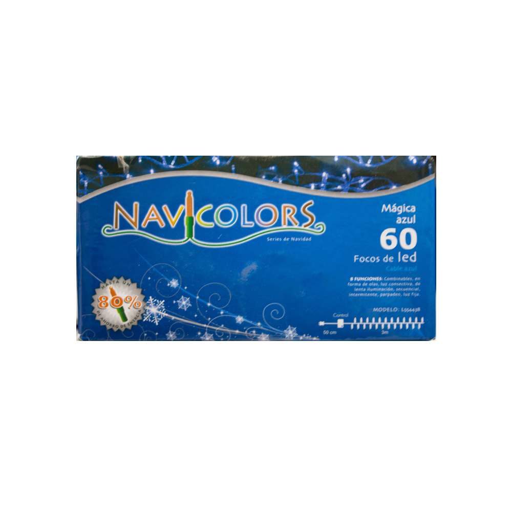 Tira Decorativa 60 Focos Luz Led Azul 8 Funciones Cable Azul 3 m