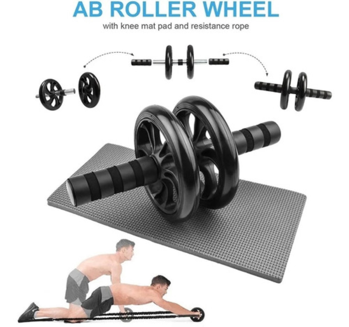 Kit Ejercicio 6 En 1 Rodillo Abdominal Barras Push-up Cuerda negro 