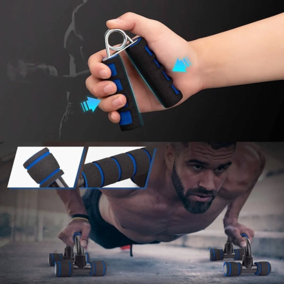 Kit Ejercicio 6 En 1 Rodillo Abdominal Barras Push-up Cuerda negro 