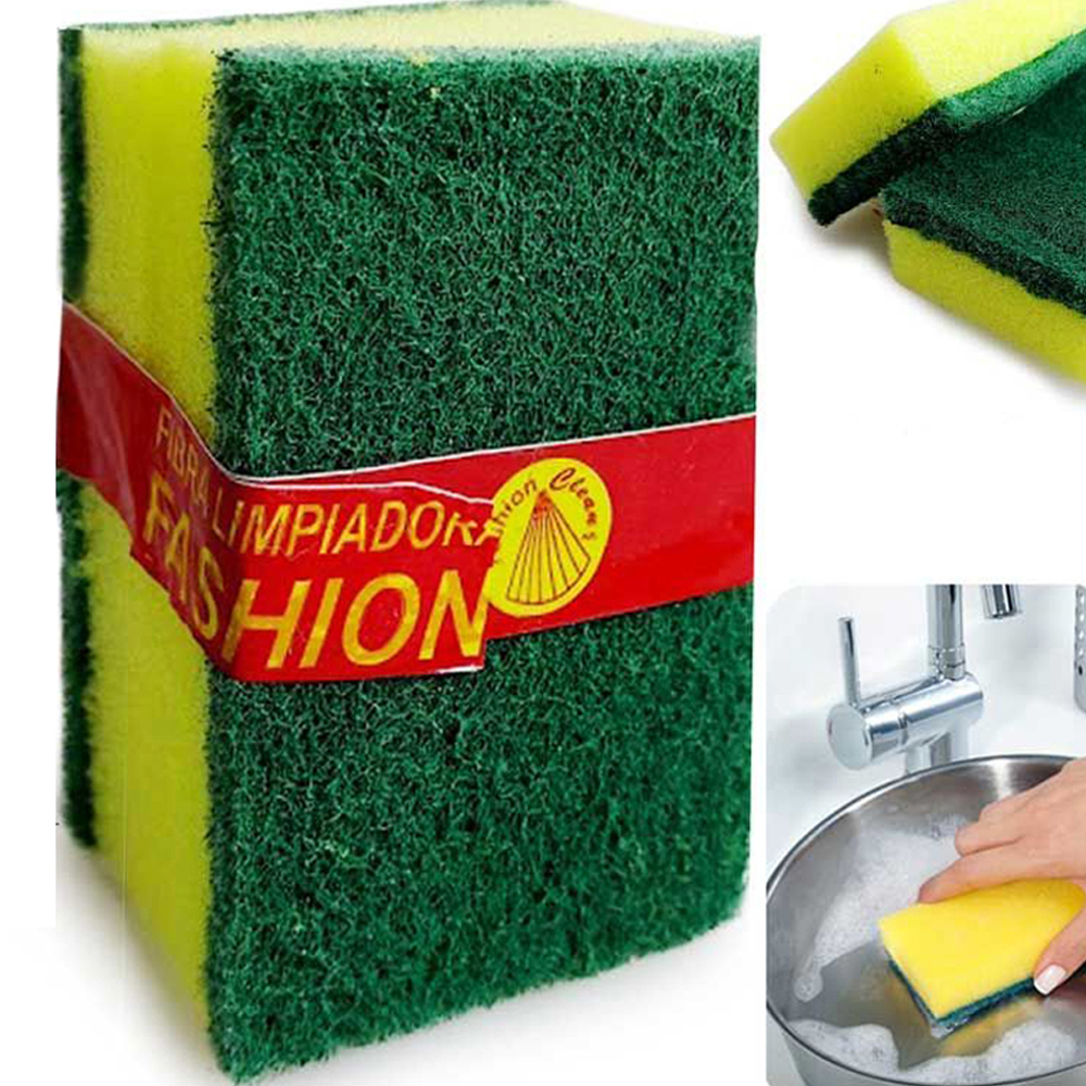 10 Fibra con esponja verde lavar trastes multiusos