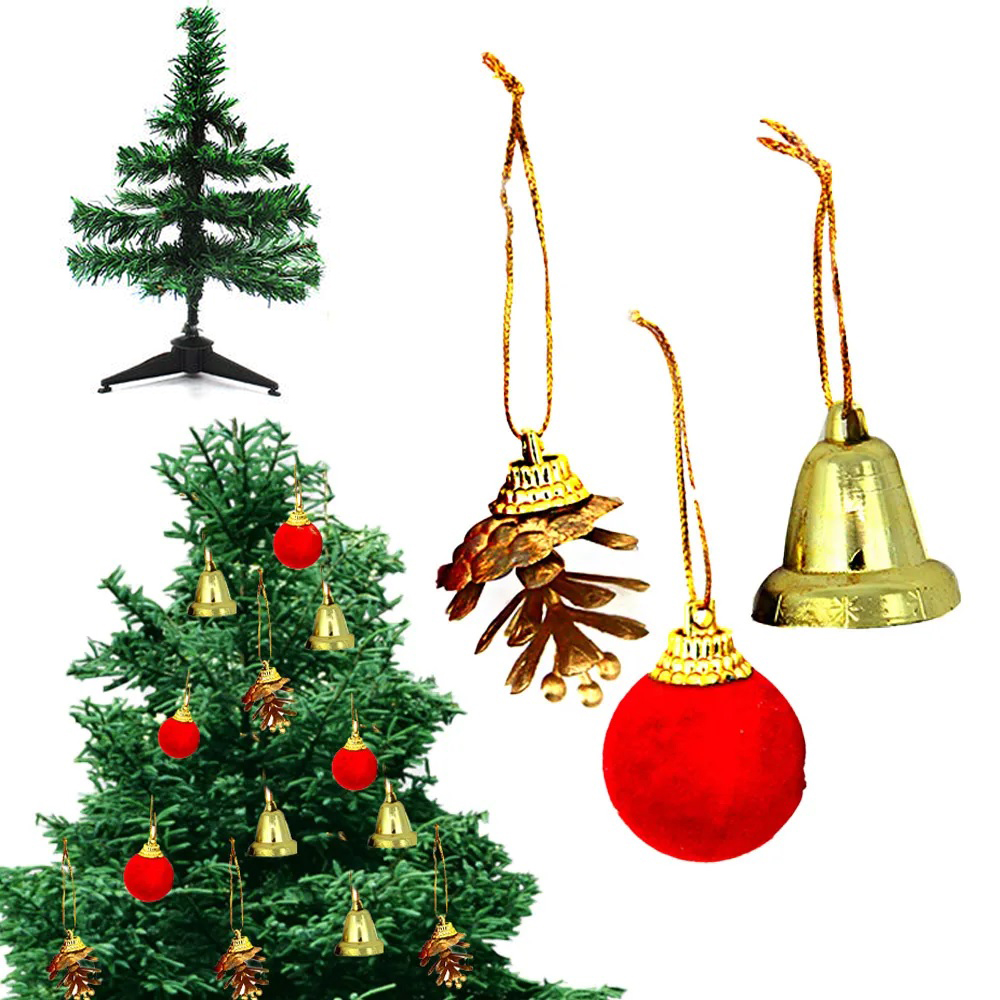 Mini arbol de navidad de mesa con 3 esferas 30 Cm