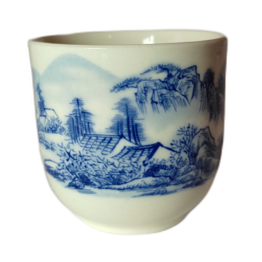 Juego de Té Kung Fu Paisaje Oriental en Cerámica Azul Blanca - Incluye Tetera y 6 Tazas 