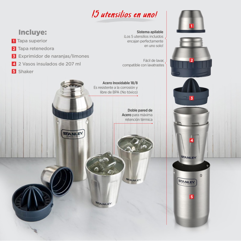 Sistema Shaker Happy Hour Cóctel Apilable Camping Stanley