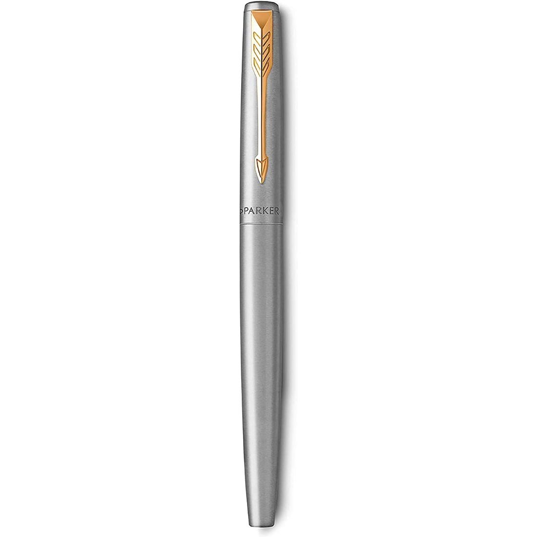 Pluma Estilográfica PARKER Jotter, Eje de Acero Inoxidable con Adornos Dorados, Tinta Azul