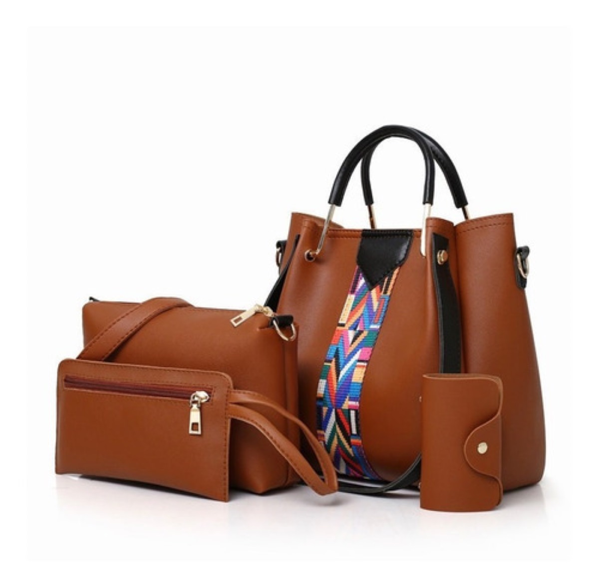 Set 4 Bolsas Moderna Mujer Dama Cuero Sintetico Marròn