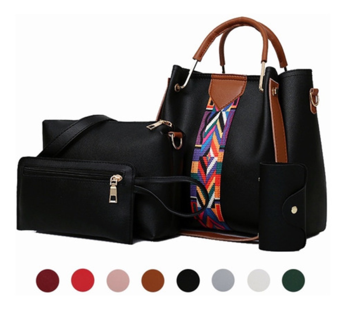 Set 4 Bolsas Moderna Mujer Dama Cuero Sintetico Negro