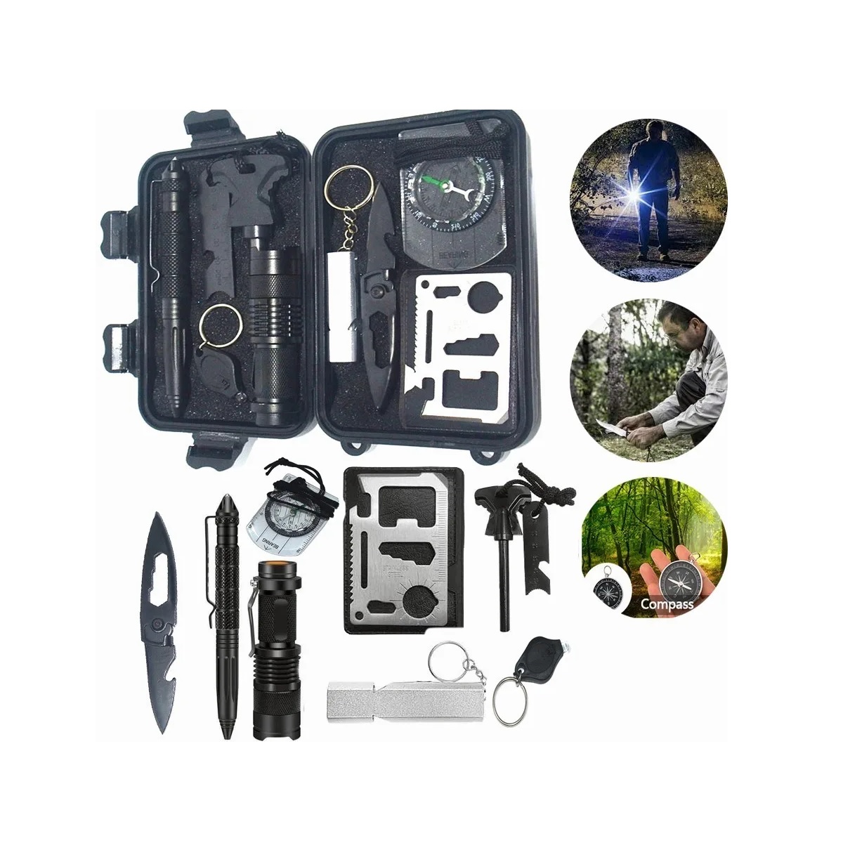 Kit Supervivencia Campal Navaja Reloj Silbato Pluma Militar