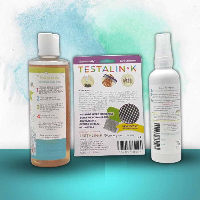 Kit Elimina Piojos, Shampoo, Lendrera, Repelente, Testalin-k