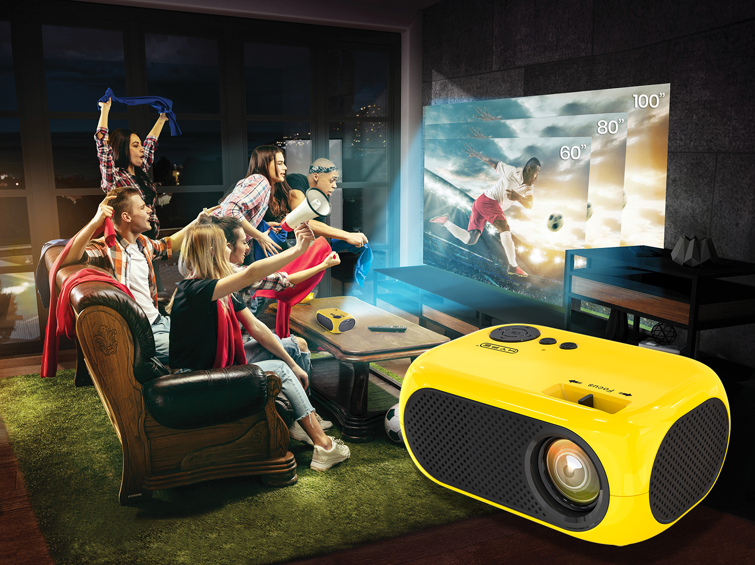 Mini Proyector LED HYPE M24, Resolución 800 x 480, Contraste 1000:1 y 1200  Lúmenes, Bluetooth, HDMI, Control Remoto. Color Amarillo.