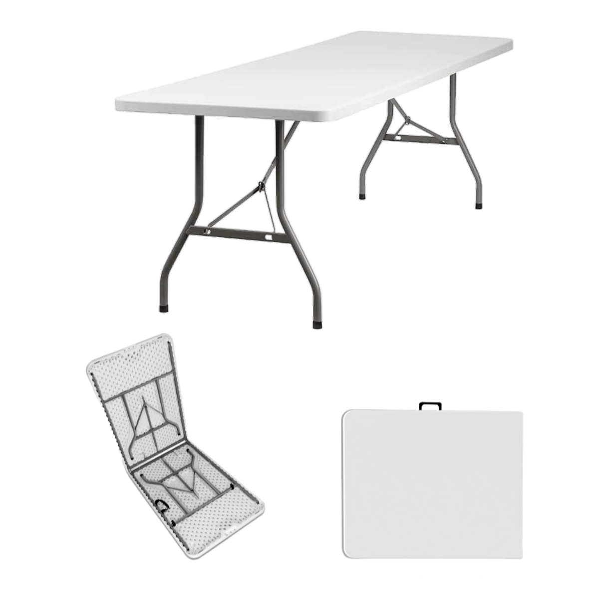 Mesa Plegable 240cm x 76cm x 74cm Alta Calidad Resistente Largo Plástico Portátil Tipo Portafolio Patio Jardin Campismo Ideal para Hogar Oficina.