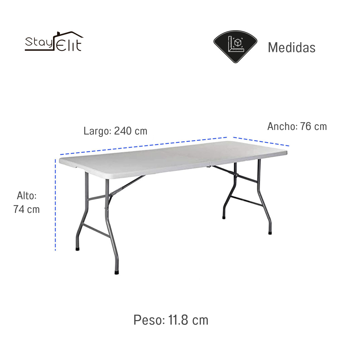 Mesa Plegable 240cm x 76cm x 74cm Alta Calidad Resistente Largo Plástico Portátil Tipo Portafolio Patio Jardin Campismo Ideal para Hogar Oficina.