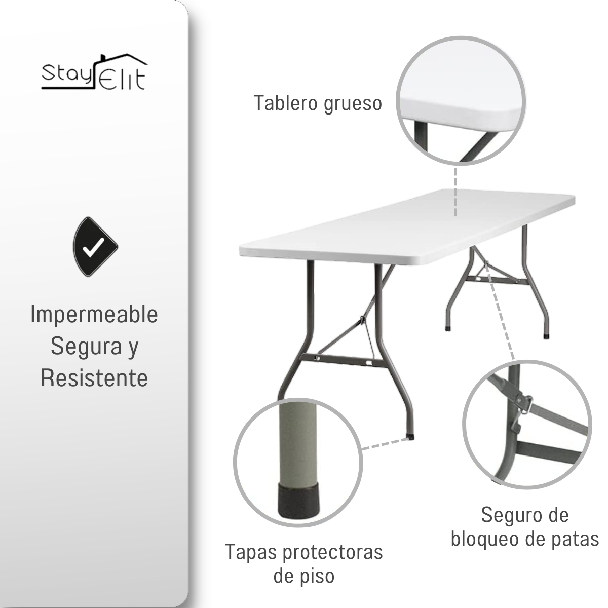 Mesa Plegable 240cm x 76cm x 74cm Alta Calidad Resistente Largo Plástico Portátil Tipo Portafolio Patio Jardin Campismo Ideal para Hogar Oficina.