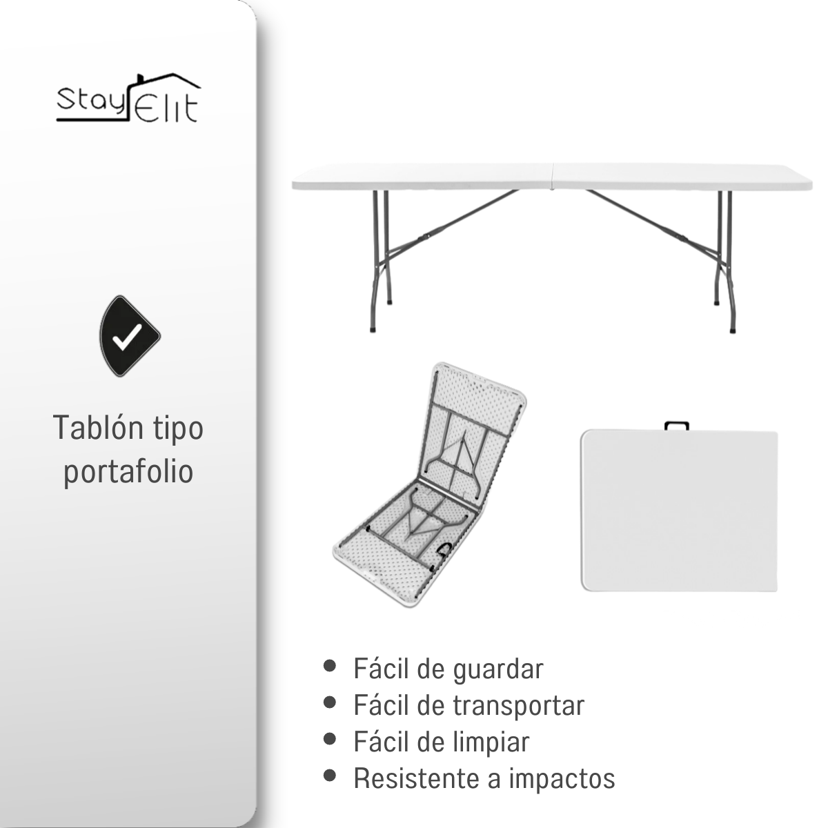 Mesa Plegable 240cm x 76cm x 74cm Alta Calidad Resistente Largo Plástico Portátil Tipo Portafolio Patio Jardin Campismo Ideal para Hogar Oficina.