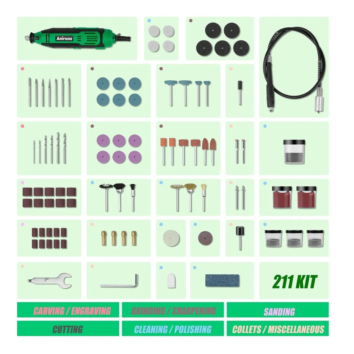 Kit de Mini Taladro Mototool Tipo Dremel 211 Pzas.