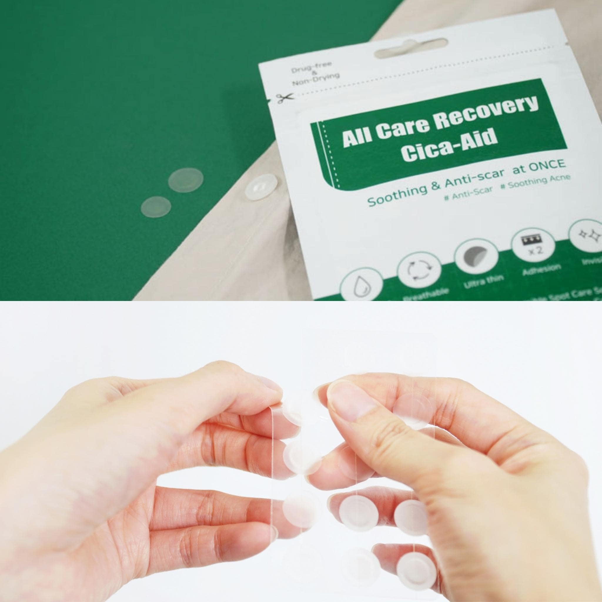 All Care Recovery Cica-Aid Patches - Parches Hidrocoloides Anti-inflamatorios para tratar granitos faciales. Coreano