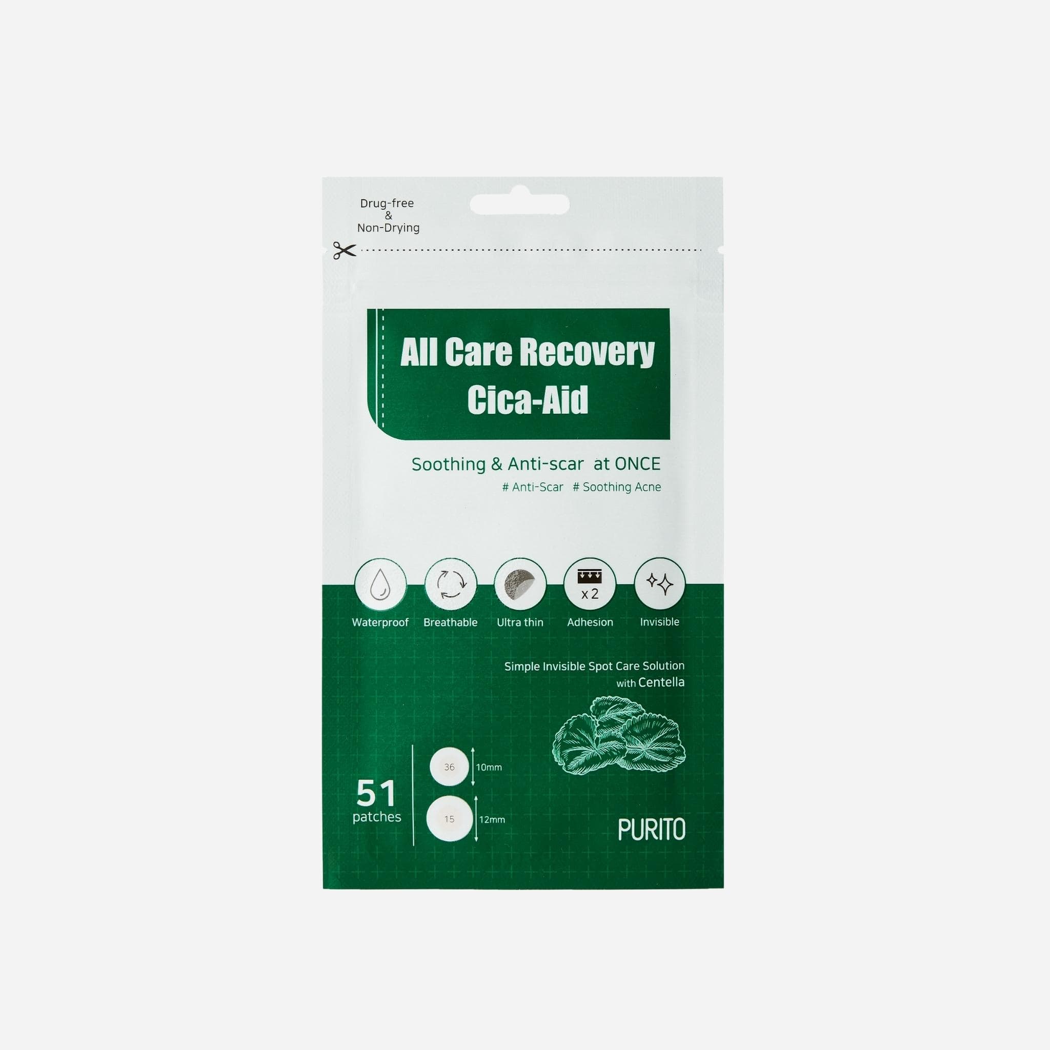 All Care Recovery Cica-Aid Patches - Parches Hidrocoloides Anti-inflamatorios para tratar granitos faciales. Coreano