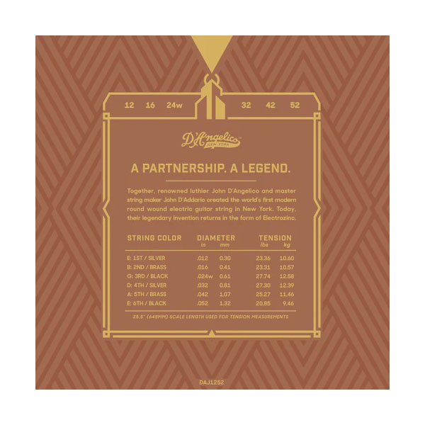 Cuerdas D'Angelico 12-52 Electrozinc P/Guitarra Eléctrica