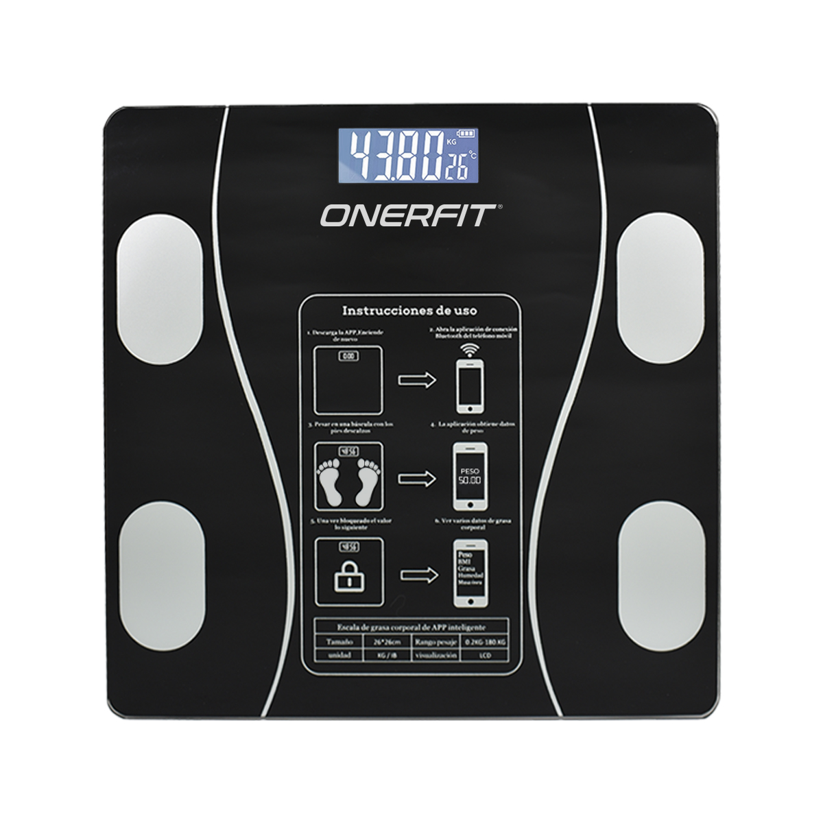 Bascula corporal digital Onerfit baño inteligente Bluetooth Fitness color Negro