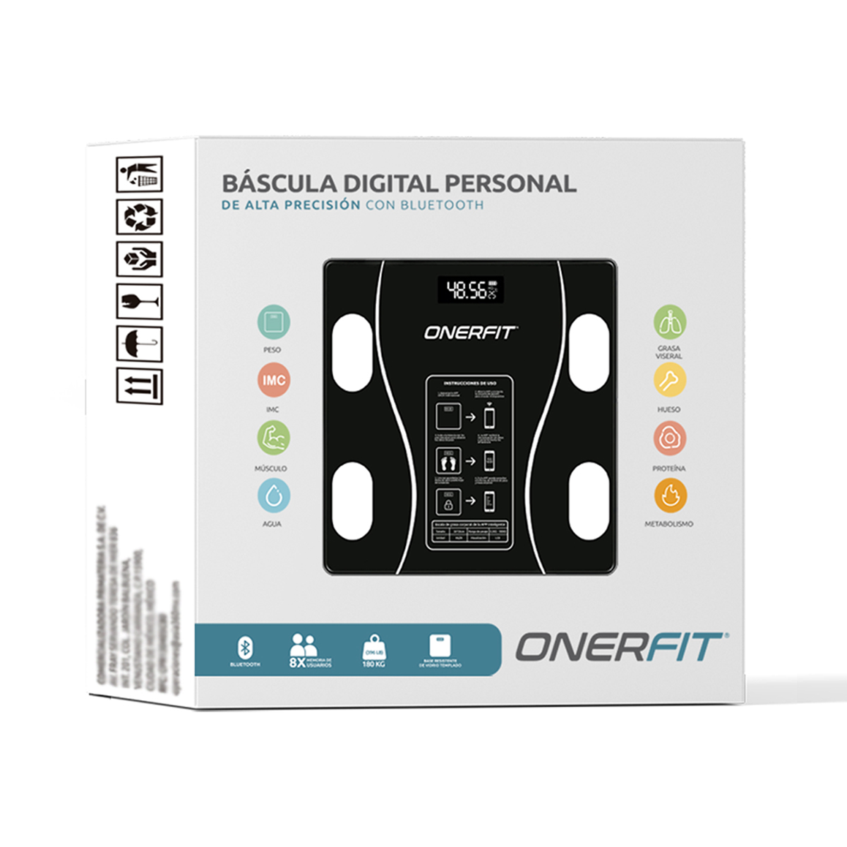 Bascula corporal digital Onerfit baño inteligente Bluetooth Fitness color Negro