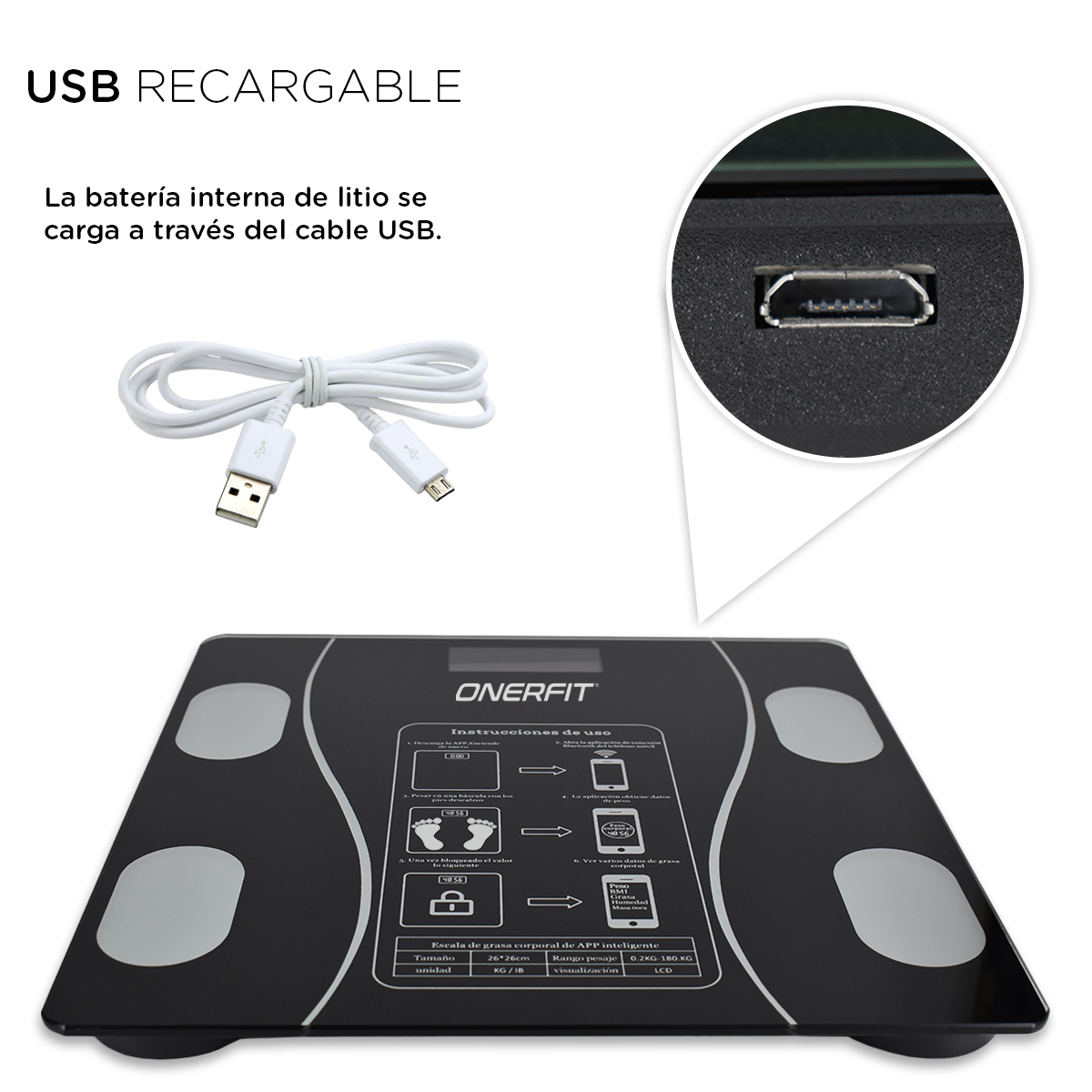 Bascula corporal digital Onerfit baño inteligente Bluetooth Fitness color Negro